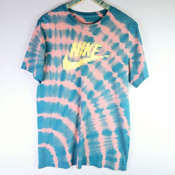 The Nike Tee, Tye Dye, Pink Blue Yellow, Digi Print Swoosh, Sz M - Picture 2 of 9